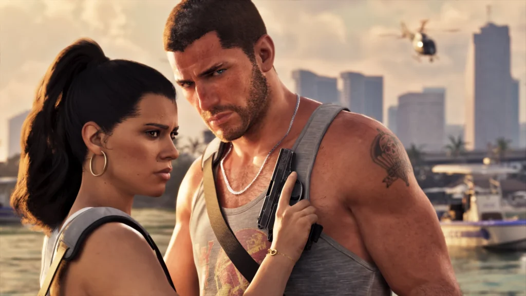 Jason Duval and Lucia Caminos together in an official GTA VI screenshot.