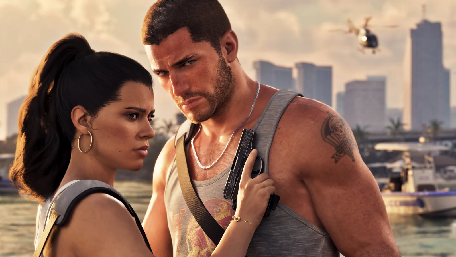 Jason Duval and Lucia Caminos together in an official GTA VI screenshot.