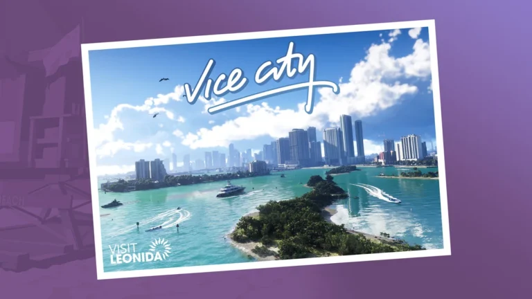 Official Vice City postcard artwork from Grand Theft Auto VI by Rockstar Games.